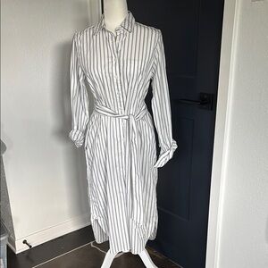 J. Crew White and Gray Striped Shirt Dress